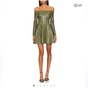 Norma Kamali Olive Off-Shoulder Mini Dress